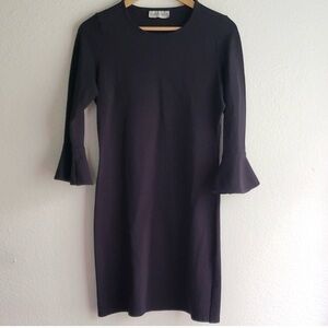 Estee Lauder Black Midi Shift Dress with Fluted Sleeves